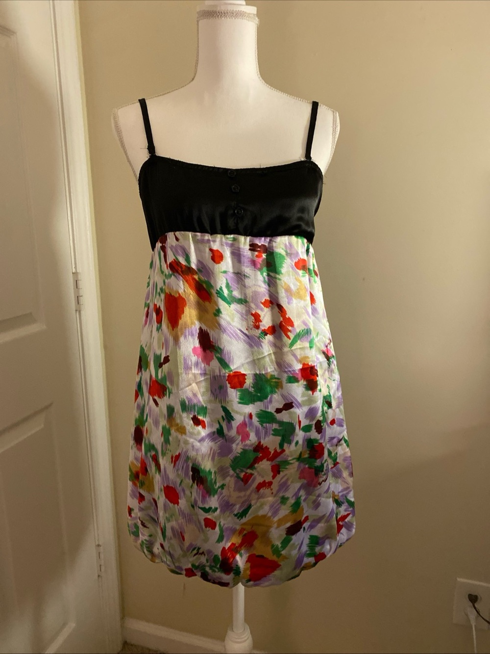 Wet Seal Black-Top Mini Dress with Multicolor Brushstroke pattern